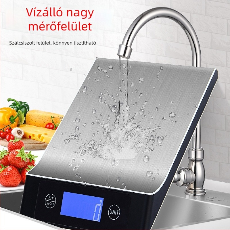 Rozsdamentes acélból készült konyhai mérleg, 15 kg kapacitású, elektronikus platformmérleg CX-2017