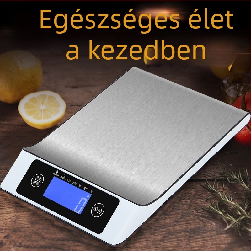 Rozsdamentes acélból készült konyhai mérleg, 15 kg kapacitású, elektronikus platformmérleg CX-2017