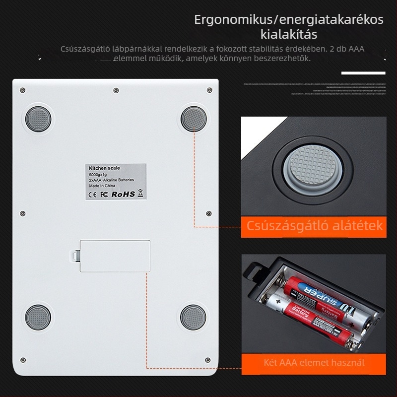 Rozsdamentes acélból készült konyhai mérleg, 15 kg kapacitású, elektronikus platformmérleg CX-2017