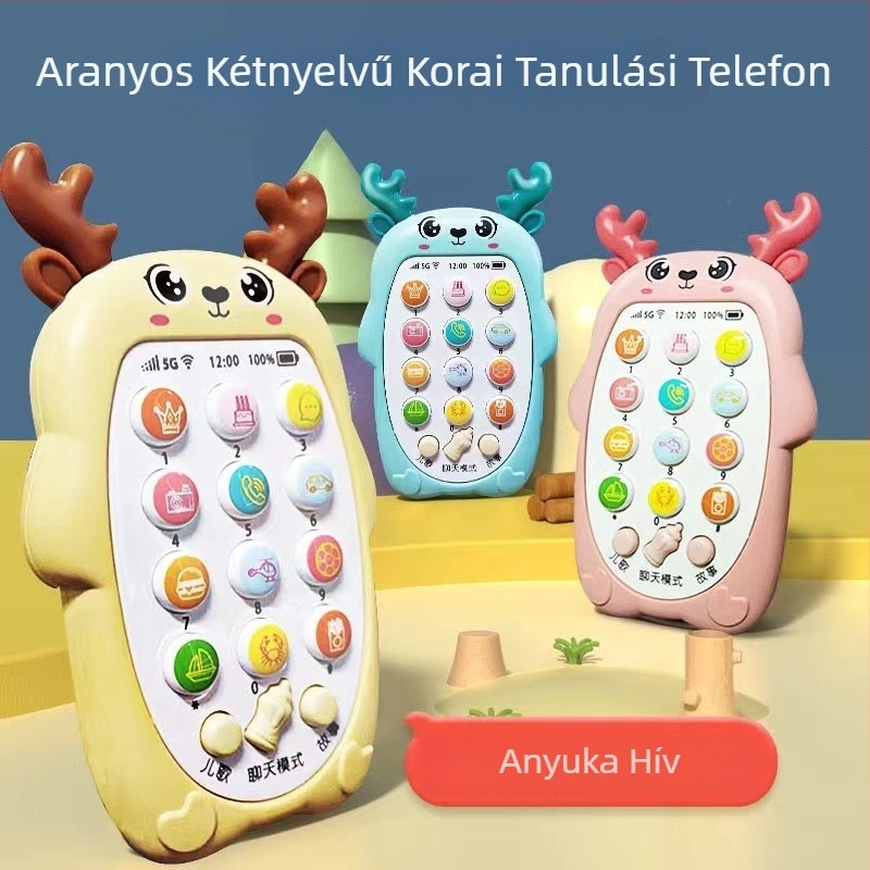 Bear Child kétnyelvű oktatási történetmesélő telefon, korai tanuláshoz, zene és interakció szülő-gyermekkel, műanyag, elemes, 0–3 éveseknek