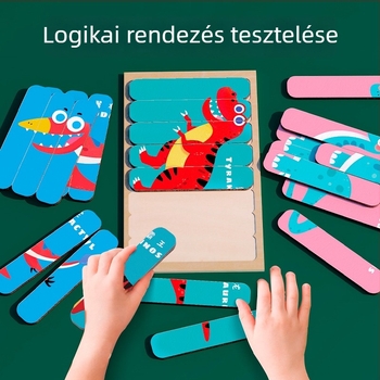 Fából készült dinoszaurusz és állatok puzzle – oktató játék 4–6 éveseknek, testreszabható minták, magáncímke elérhető