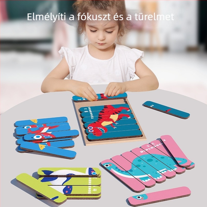 Fából készült dinoszaurusz és állatok puzzle – oktató játék 4–6 éveseknek, testreszabható minták, magáncímke elérhető