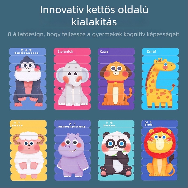 Fából készült dinoszaurusz és állatok puzzle – oktató játék 4–6 éveseknek, testreszabható minták, magáncímke elérhető