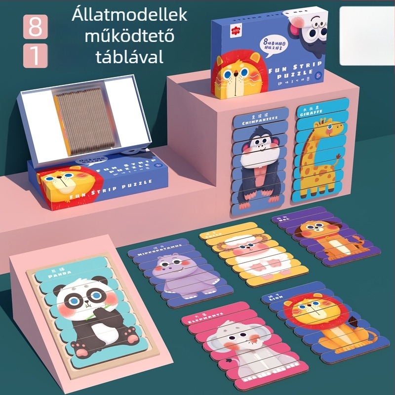 Fából készült dinoszaurusz és állatok puzzle – oktató játék 4–6 éveseknek, testreszabható minták, magáncímke elérhető
