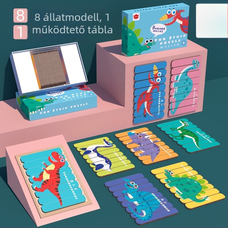 Fából készült dinoszaurusz és állatok puzzle – oktató játék 4–6 éveseknek, testreszabható minták, magáncímke elérhető