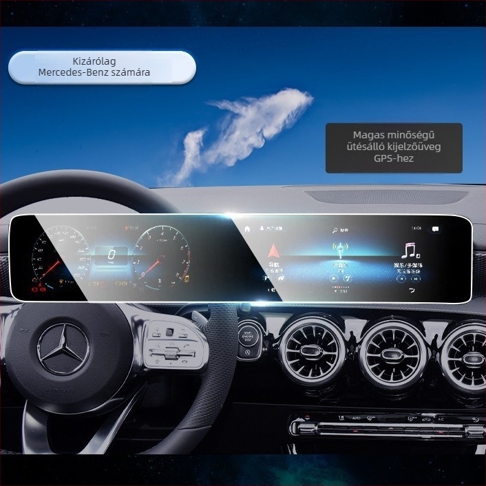 Mercedes-Benz navigációs kijelzőhöz készült edzett üveg képernyővédő, egy darabból álló kialakítás, anti-ujjlenyomat bevonat