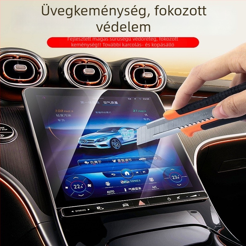 Mercedes-Benz navigációs kijelzőhöz készült edzett üveg képernyővédő, egy darabból álló kialakítás, anti-ujjlenyomat bevonat