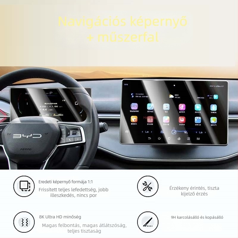 Mercedes-Benz navigációs kijelzőhöz készült edzett üveg képernyővédő, egy darabból álló kialakítás, anti-ujjlenyomat bevonat