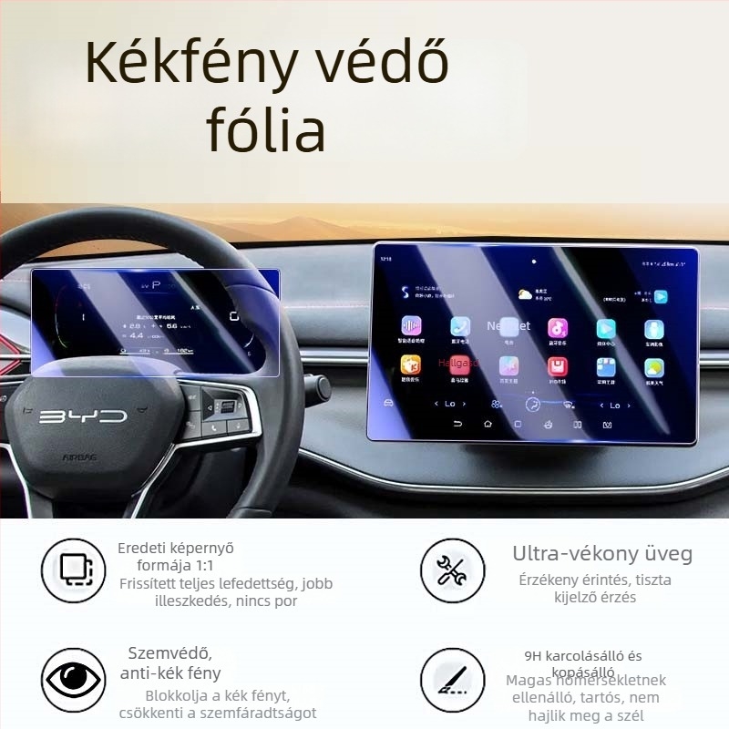 Mercedes-Benz navigációs kijelzőhöz készült edzett üveg képernyővédő, egy darabból álló kialakítás, anti-ujjlenyomat bevonat