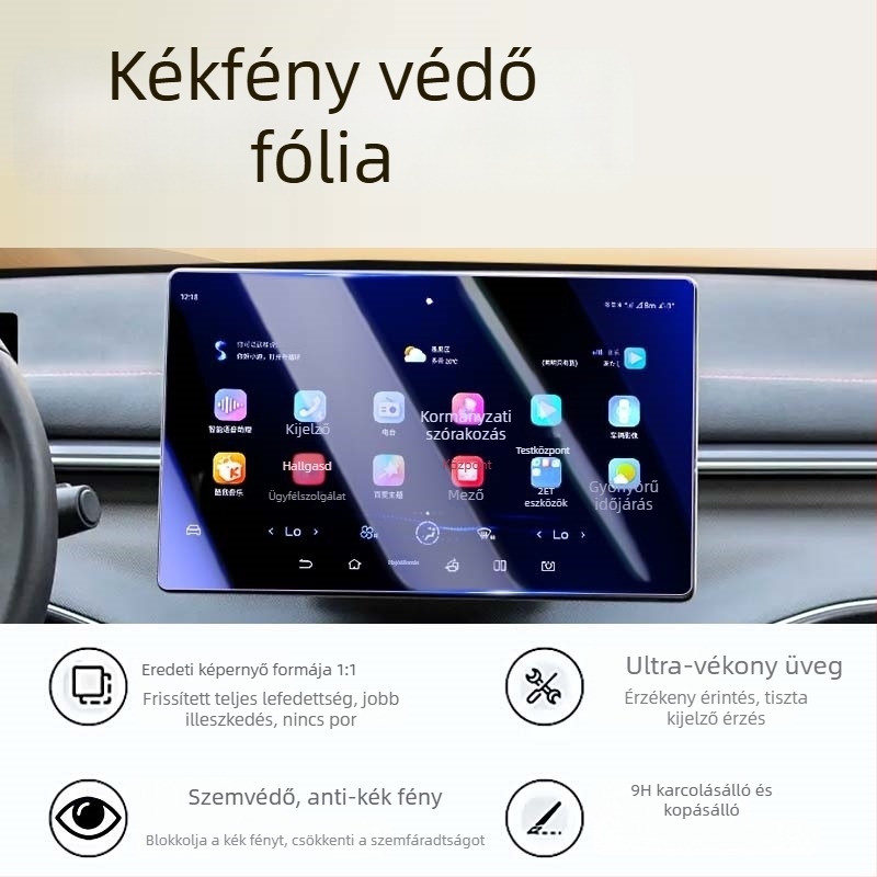 Mercedes-Benz navigációs kijelzőhöz készült edzett üveg képernyővédő, egy darabból álló kialakítás, anti-ujjlenyomat bevonat