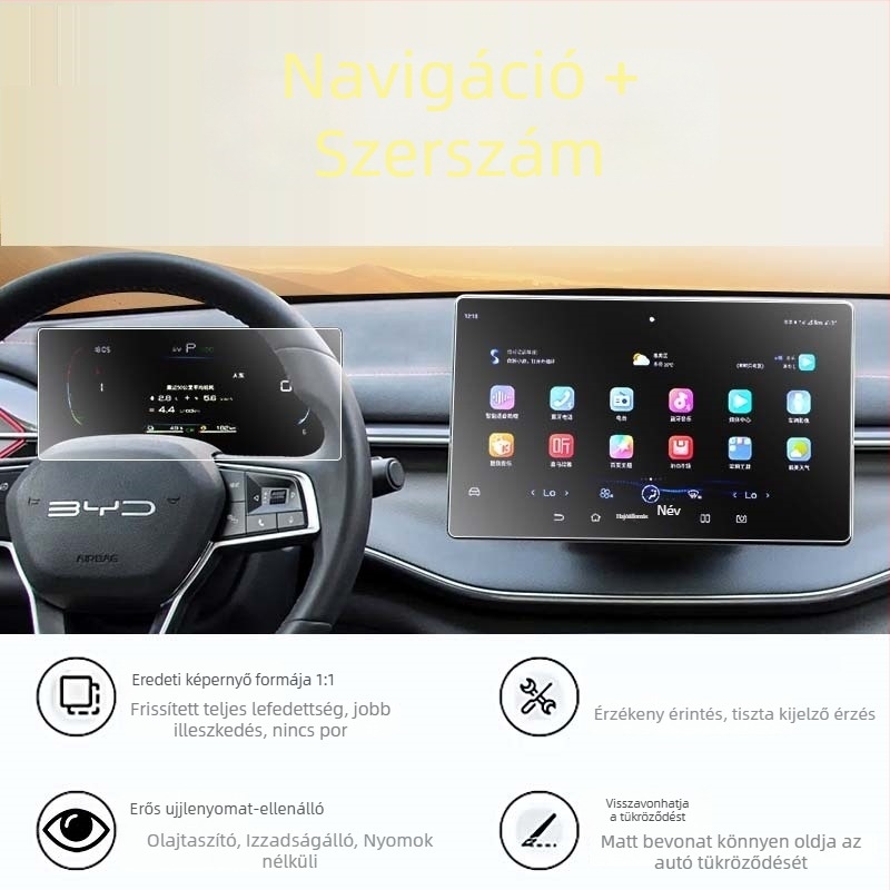 Mercedes-Benz navigációs kijelzőhöz készült edzett üveg képernyővédő, egy darabból álló kialakítás, anti-ujjlenyomat bevonat