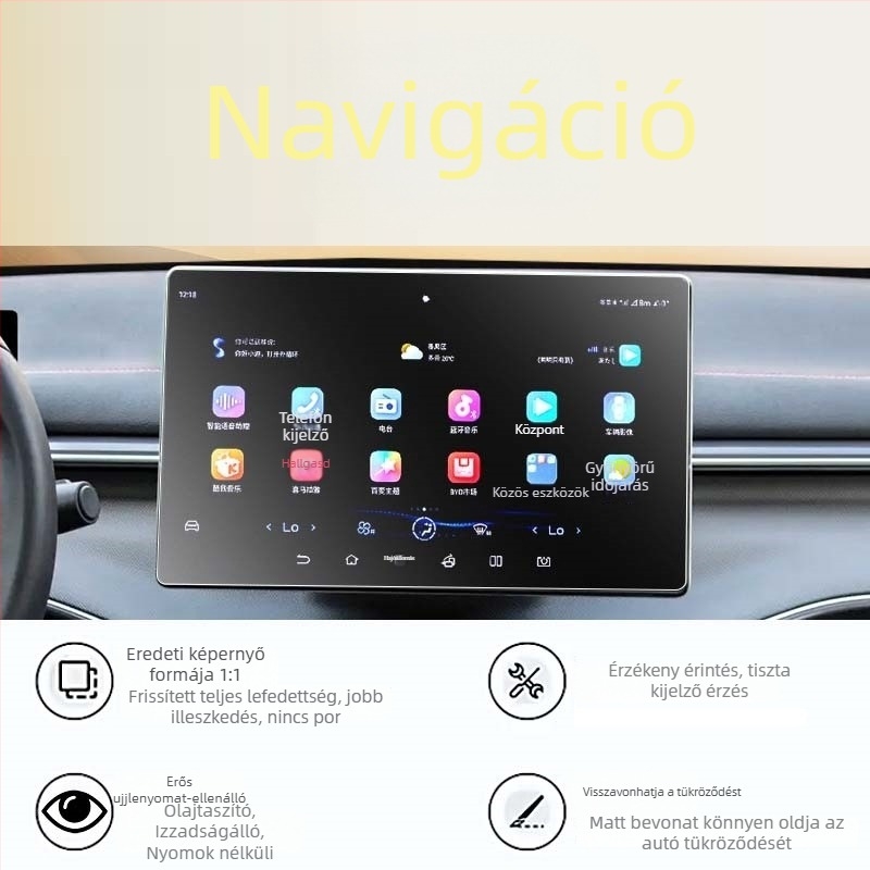 Mercedes-Benz navigációs kijelzőhöz készült edzett üveg képernyővédő, egy darabból álló kialakítás, anti-ujjlenyomat bevonat