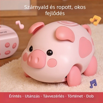 Csecsemők számára interaktív oktató játék — Mászó malac érintésre reagáló, mesével és zenével (műanyag, lítium elem, 0–3 éves korosztálynak)