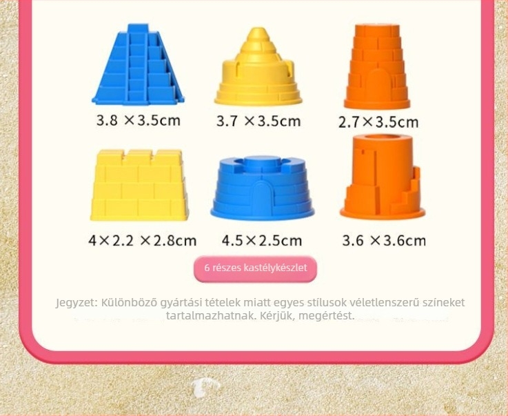 Műanyag homokozó készlet ásókkal, 4–6 éveseknek