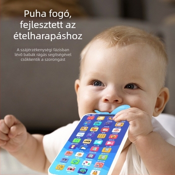 Nyuszifülű oktatótelefon gyerekeknek, interaktív zene és mesék, rágózható játék, elemről működik (0–3 év; elemről működik; interaktív; zene és mesék; rágózható)