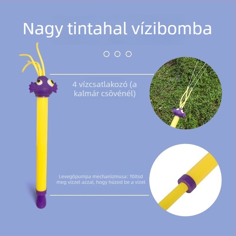 Tintahal alakú vízipisztoly gyerekeknek, 4–6 éveseknek – műanyag, vízpermet, kihúzható spriccelő mechanizmus, strandjáték