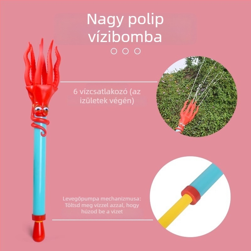 Tintahal alakú vízipisztoly gyerekeknek, 4–6 éveseknek – műanyag, vízpermet, kihúzható spriccelő mechanizmus, strandjáték