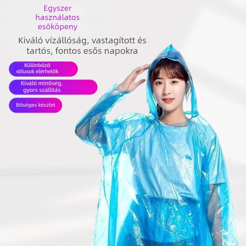 Egyszer használatos, vastag esőkabát és esőnadrág készlet, uniszex felnőtteknek, raftinghez, por- és vízálló esőponcho, hordozható kültéren, PE anyagú