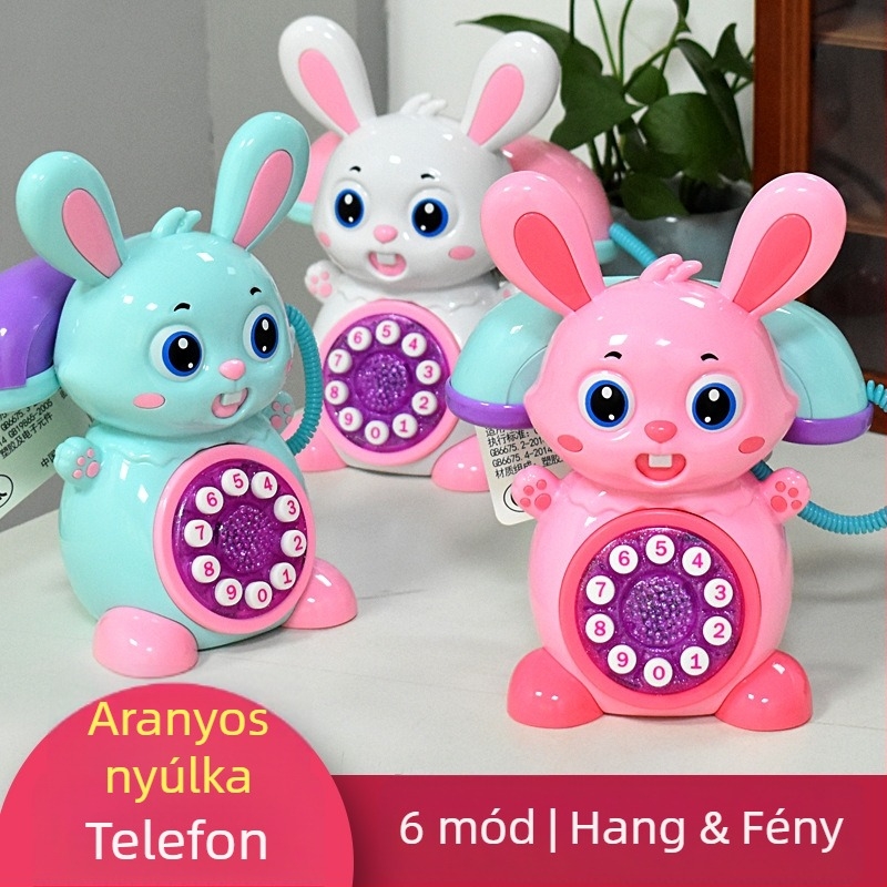 Rajzolt nyuszis zenés telefon – oktatási játék 6 üzemmód, fényzene, analóg telefon-szimuláció, műanyag, 4–6 éveseknek