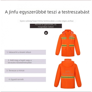 Yujinfu Osztott esőkabát és nadrág készlet szolgálati tisztítási/építési munkákhoz, poliészter tafta, anyagvastagság 1.1 mm, esőkabát átlagos vastagsága, PU ragasztó és PVC vízálló réteg