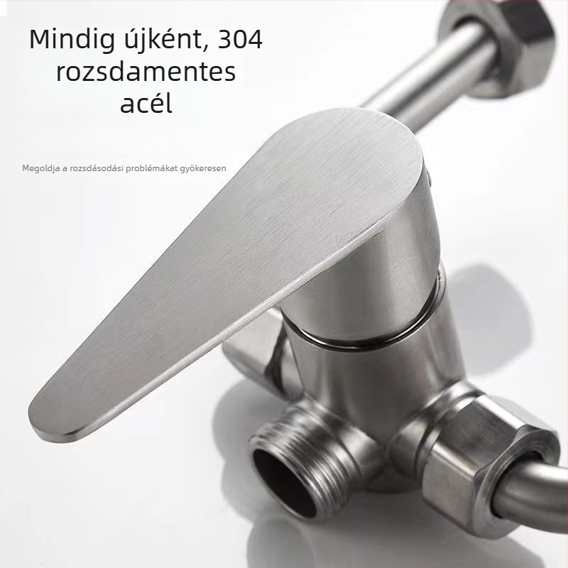 Rozsdamentes acélból készült elektromos vízmelegítő U-szögben álló keverő szeleppel zuhanyhoz, modell BSH-8803, működési nyomás 0.8, hideg víz 5, meleg víz 100, kimeneti áramlás 6–10