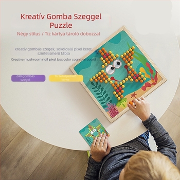 Fából készült gombás tüskékkel ellátott puzzle gyerekeknek, 3D kirakó, 4–6 évesek, egyedi képfeldolgozás, 3C-fa játék