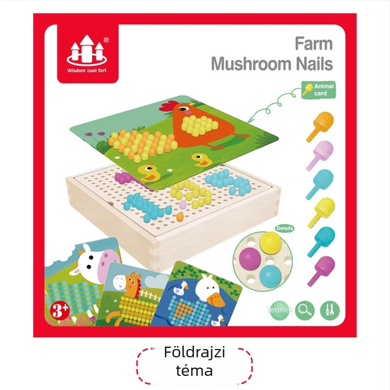 Fából készült gombás tüskékkel ellátott puzzle gyerekeknek, 3D kirakó, 4–6 évesek, egyedi képfeldolgozás, 3C-fa játék