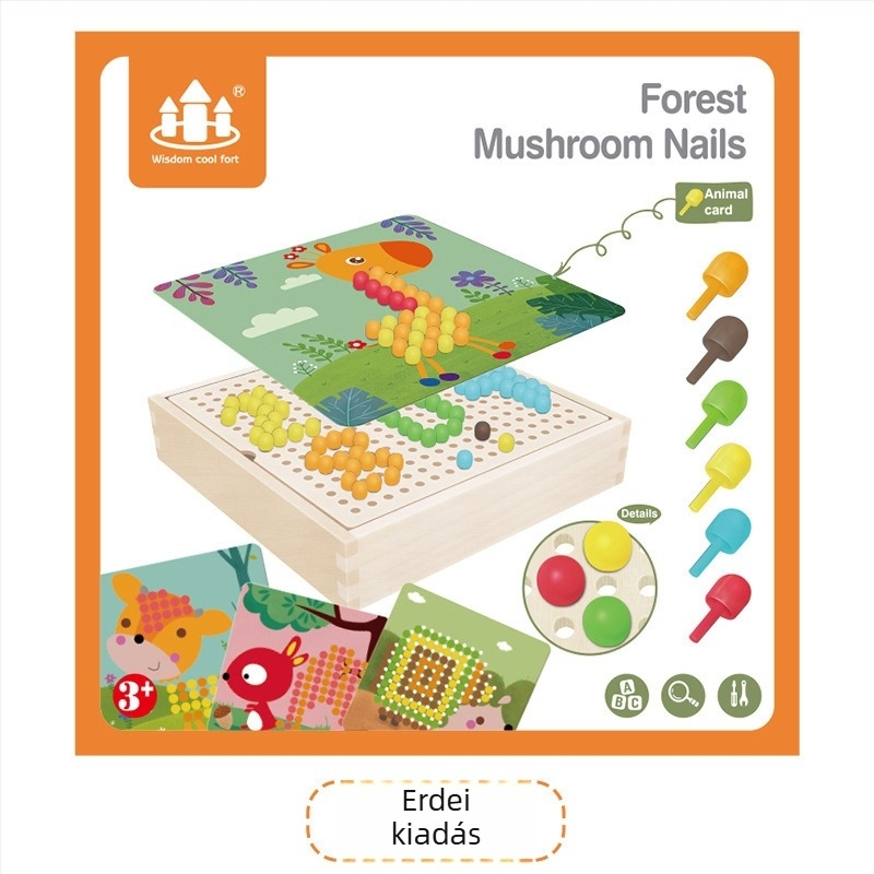 Fából készült gombás tüskékkel ellátott puzzle gyerekeknek, 3D kirakó, 4–6 évesek, egyedi képfeldolgozás, 3C-fa játék