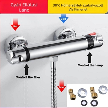 Zuhanycsap termosztatikus keverő, napelemes vízmelegítőhöz kompatibilis; modell ZC-812, réz test, krómozott felület, termosztatikus vezérlőmag, 20-50°C