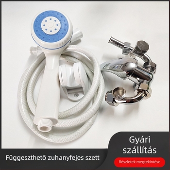 Zuhanykészlet U-alakú keverő szeleppel, cinkötvözetből, kerek esőzuhanyfej, modell HS-00023, 45°C, 0,85 bar, hordozható