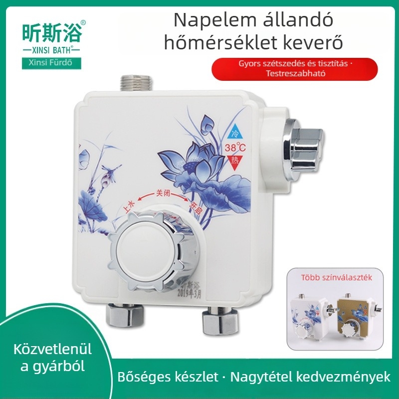 Állandó hőmérsékletű keverő szelep napelemes/ villanybojlerhez – Modell 2016; Nyomás 0.1-8 MPa; Hideg 0-35°C, Meleg 45-95°C; Kimeneti áramlás 2; Ø20 mm; Márka Xin Si Bath; Modern Minimalista stílus