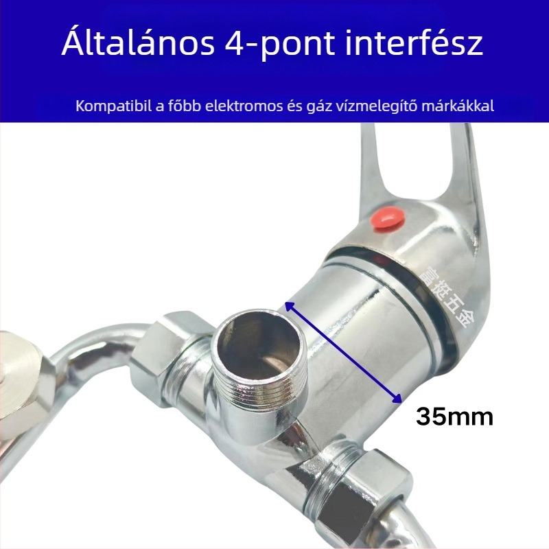 Vízkeverő szelep, teljes réz test, ötvözet fogantyúval; normál nyomás; hideg víz 5°C; forró víz 80°C; típus 35, nagyított modell elektromos és gáztüzelésű vízmelegítőkhez