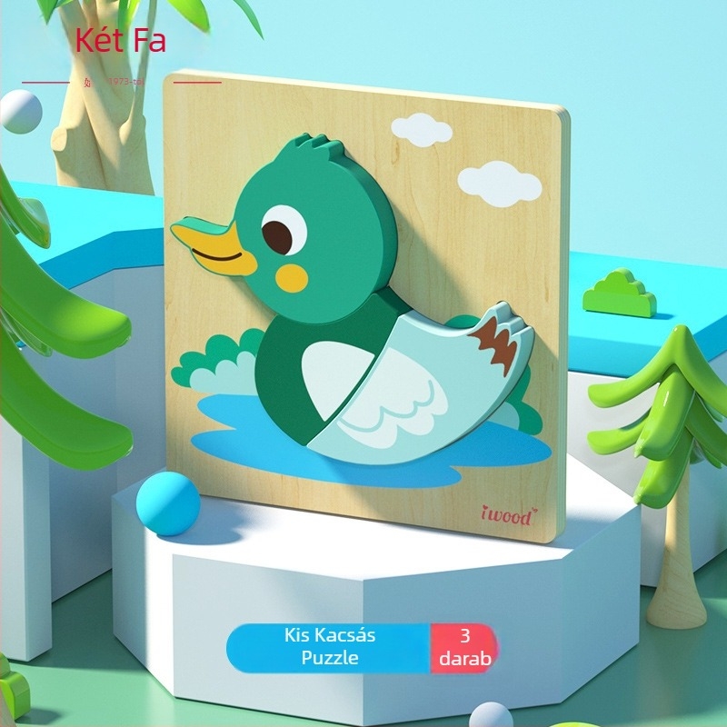 Fából készült 3D-s puzzle babáknak, 0–3 éveseknek – oktató, agyfejlődést segítő játék