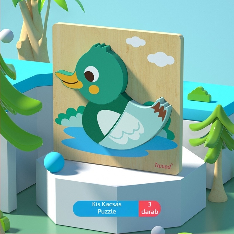 Fából készült 3D-s puzzle babáknak, 0–3 éveseknek – oktató, agyfejlődést segítő játék