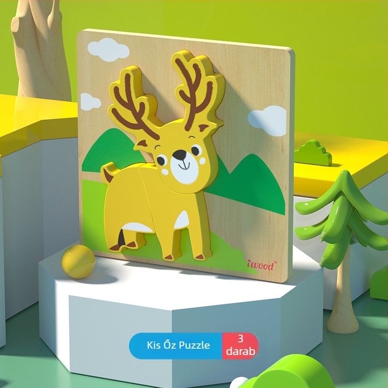 Fából készült 3D-s puzzle babáknak, 0–3 éveseknek – oktató, agyfejlődést segítő játék