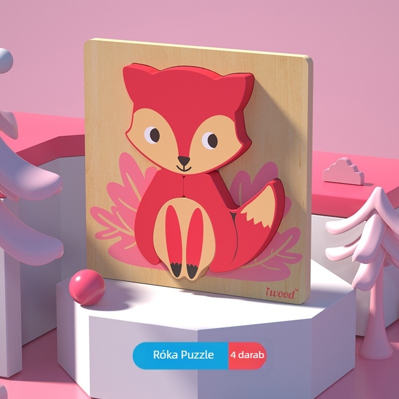 Fából készült 3D-s puzzle babáknak, 0–3 éveseknek – oktató, agyfejlődést segítő játék