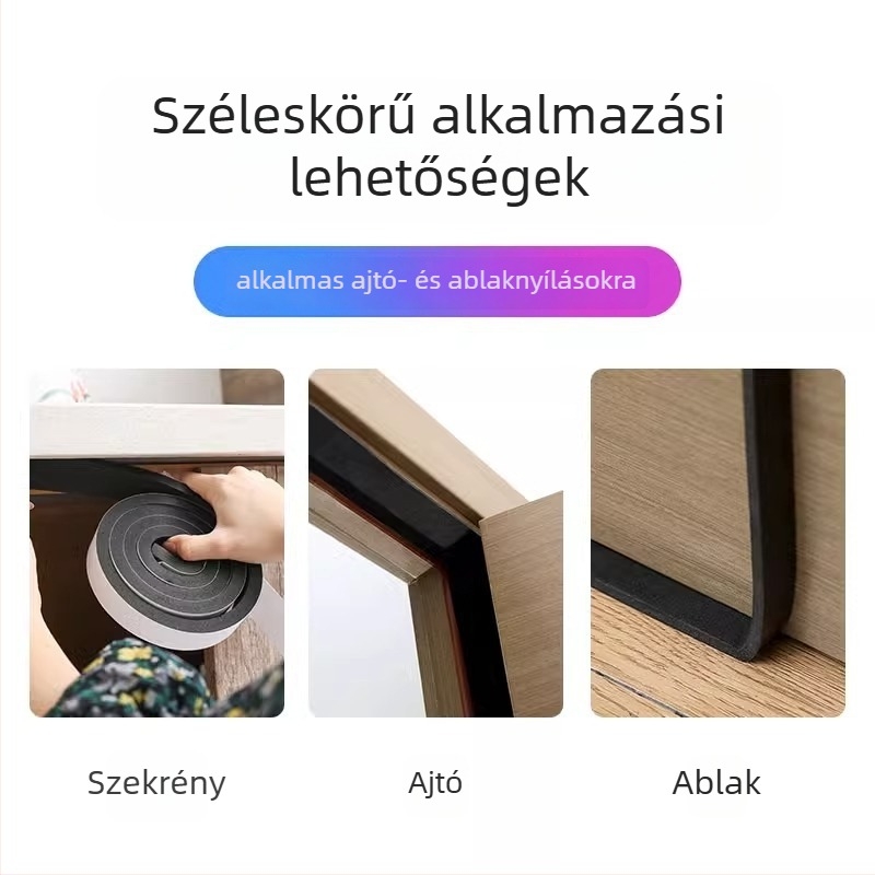 Ajtóhézag-szigetelő szalag — hangszigetelés, szélálló és fényblokkoló funkciók, alkalmas bejárati, hálószoba és belső ajtókhoz