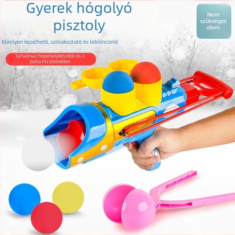 Gyerekeknek szánt hópuskás játék — műanyagból, interaktív hólyó játék 7-14 éveseknek, téli kültéri hócsatához.