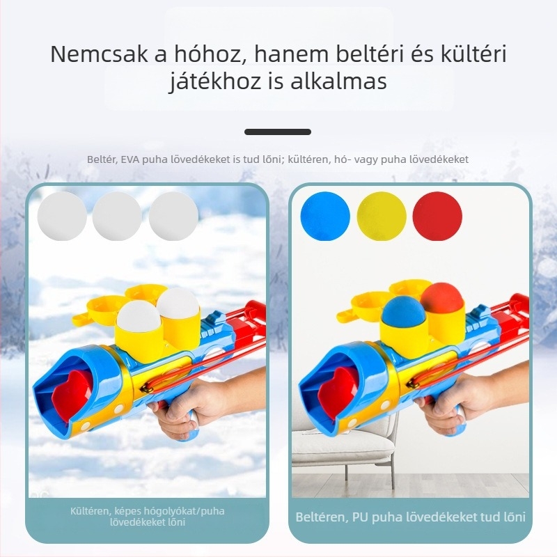 Gyerekeknek szánt hópuskás játék — műanyagból, interaktív hólyó játék 7-14 éveseknek, téli kültéri hócsatához.
