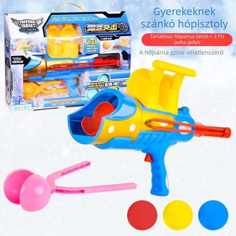 Gyerekeknek szánt hópuskás játék — műanyagból, interaktív hólyó játék 7-14 éveseknek, téli kültéri hócsatához.