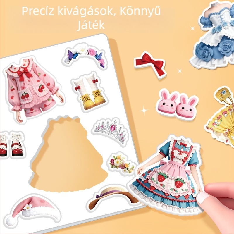 Hercegnő öltöztető mágneses matricák gyerekeknek, Csendes könyv, 3D matricák kivágás nélkül, DIY oktatási játék 3–6 éveseknek