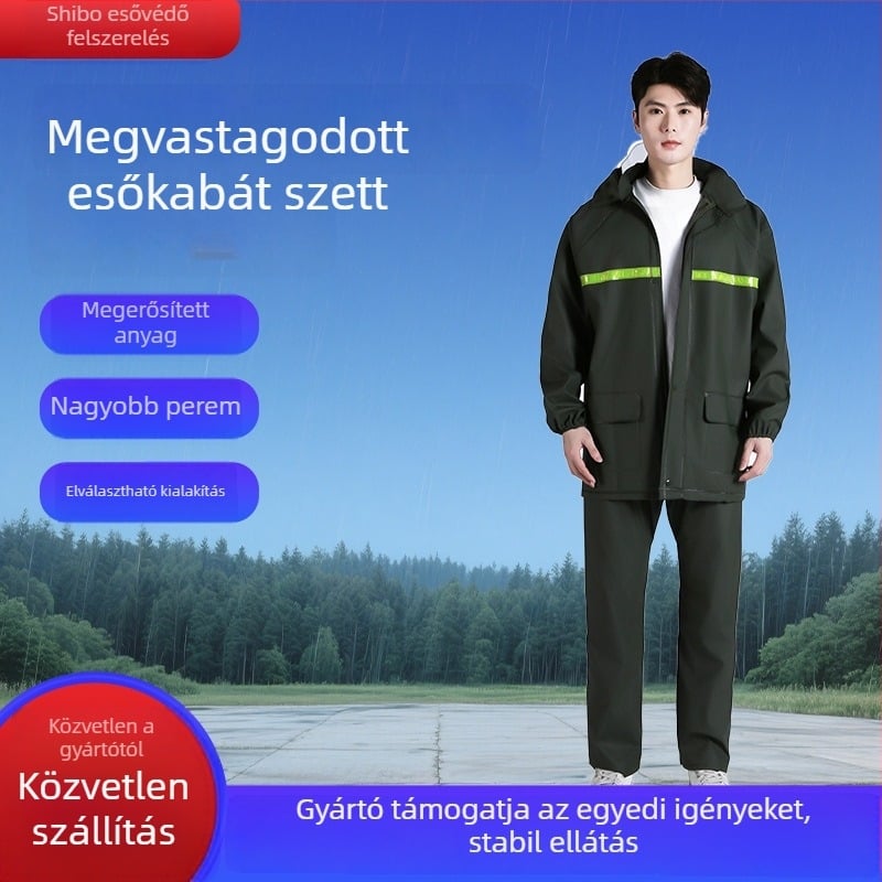 Kötött anyagú esőkabát-készlet, vastag, fényvisszaverő részletekkel, külön álló esőnadrág, felnőtteknek, elektromos robogókhoz