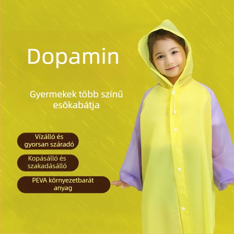 Gyerekeknek készült esőponcsó, egy darabos dizájn, PEVA anyag, 0,15 mm, vízálló és foltálló, Modell 80919