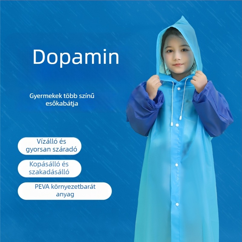 Gyerekeknek készült esőponcsó, egy darabos dizájn, PEVA anyag, 0,15 mm, vízálló és foltálló, Modell 80919