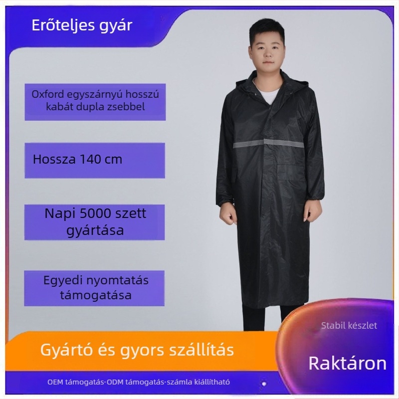Felnőtt esőköpeny Oxford anyagból 22S, vastag, teljes testet fedő poncho, dupla zsebbel, PVC vízálló réteg, alkalmas motorkerékpárhoz és elektromos járművekhez