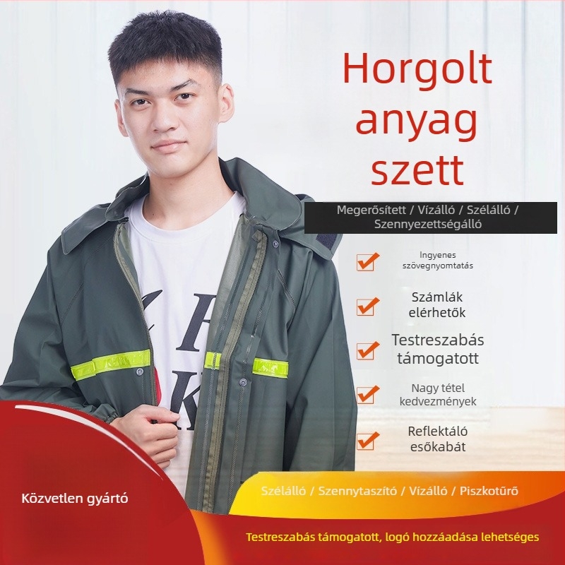 Felnőtteknek szóló esőkabát kötött anyagból, vastag PVC ragasztóréteg, túrázáshoz, logónyomás elérhető