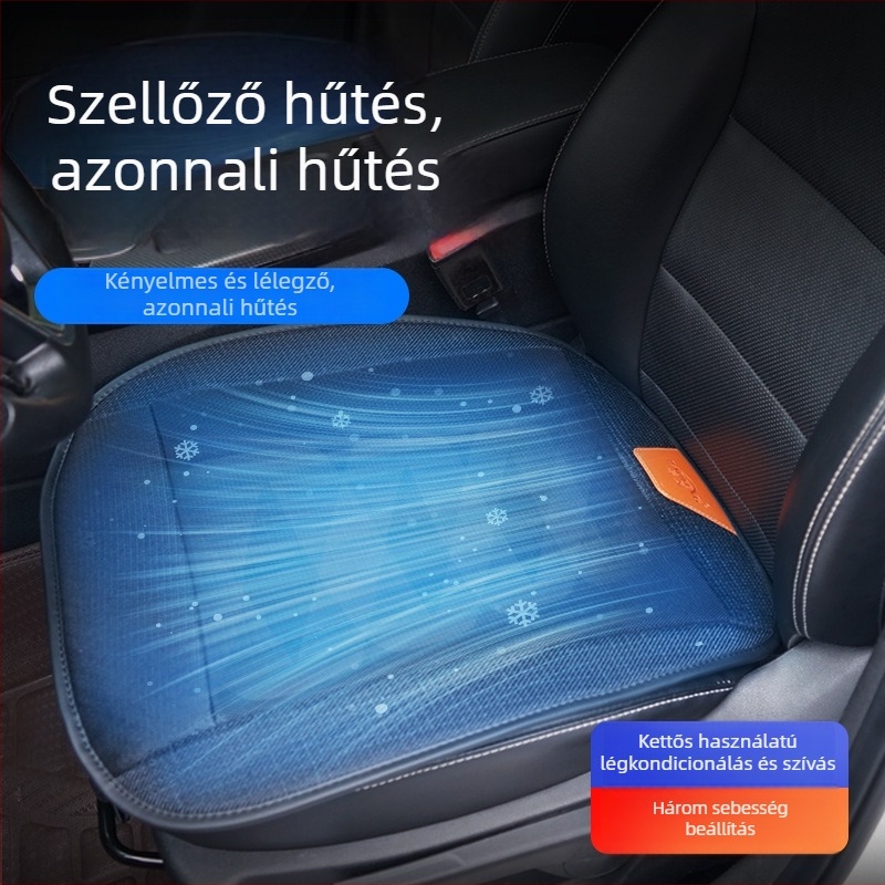 Szellőztetett üléspárna USB-s ventilátorral, 12V/24V kompatibilitás, autóhoz, teherautóhoz és irodához, poliészter felület