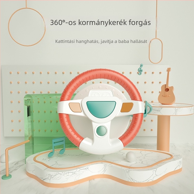 Autó kormány játék zenei funkcióval – Műanyagból, Száraz elem, 0–3 éveseknek, fejleszti kéz-szem koordinációt