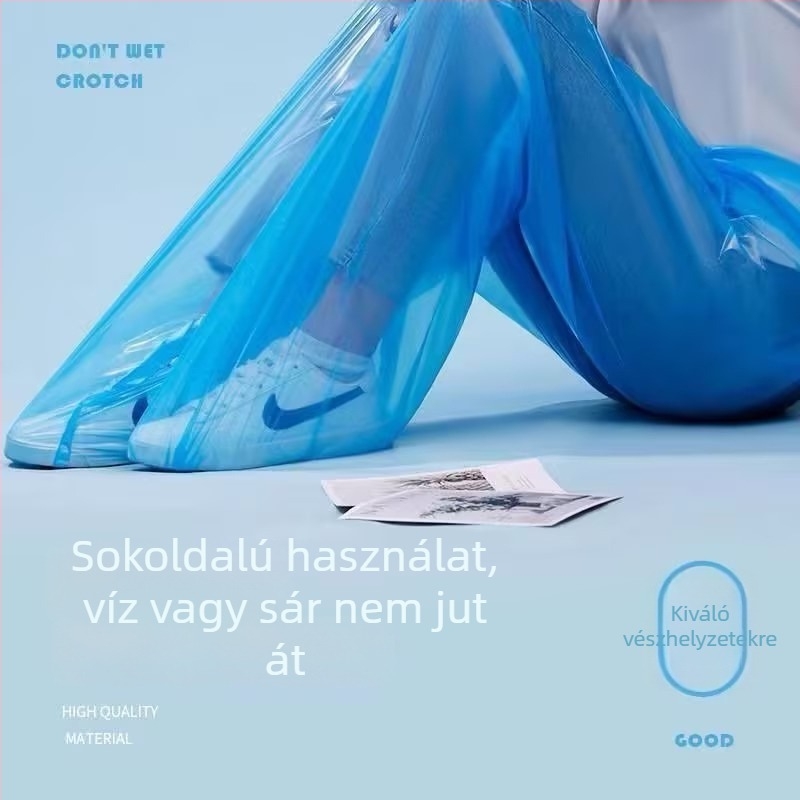 Egyszer használatos PE esőnadrág, vízálló, teljes lábfedéssel, kültéri tevékenységekhez (rafting, vidámpark)