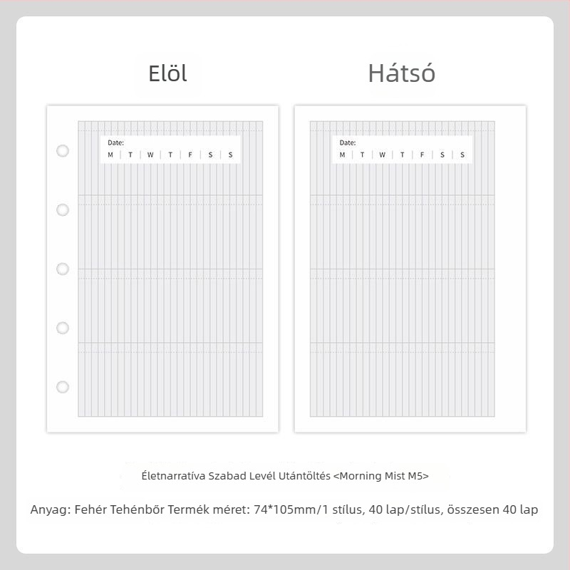 Mr.paper M5 belső oldalai noteszhez – faalapú cellulóz papír – 10 oldal – M5 lyukakkal kompatibilis